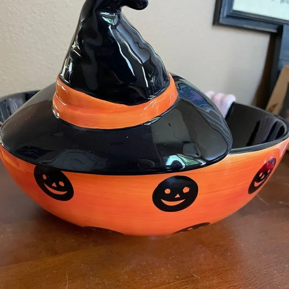 Department 56 RARE and HTF Witch Ceramic Googling Eyes Big Halloween Bowl